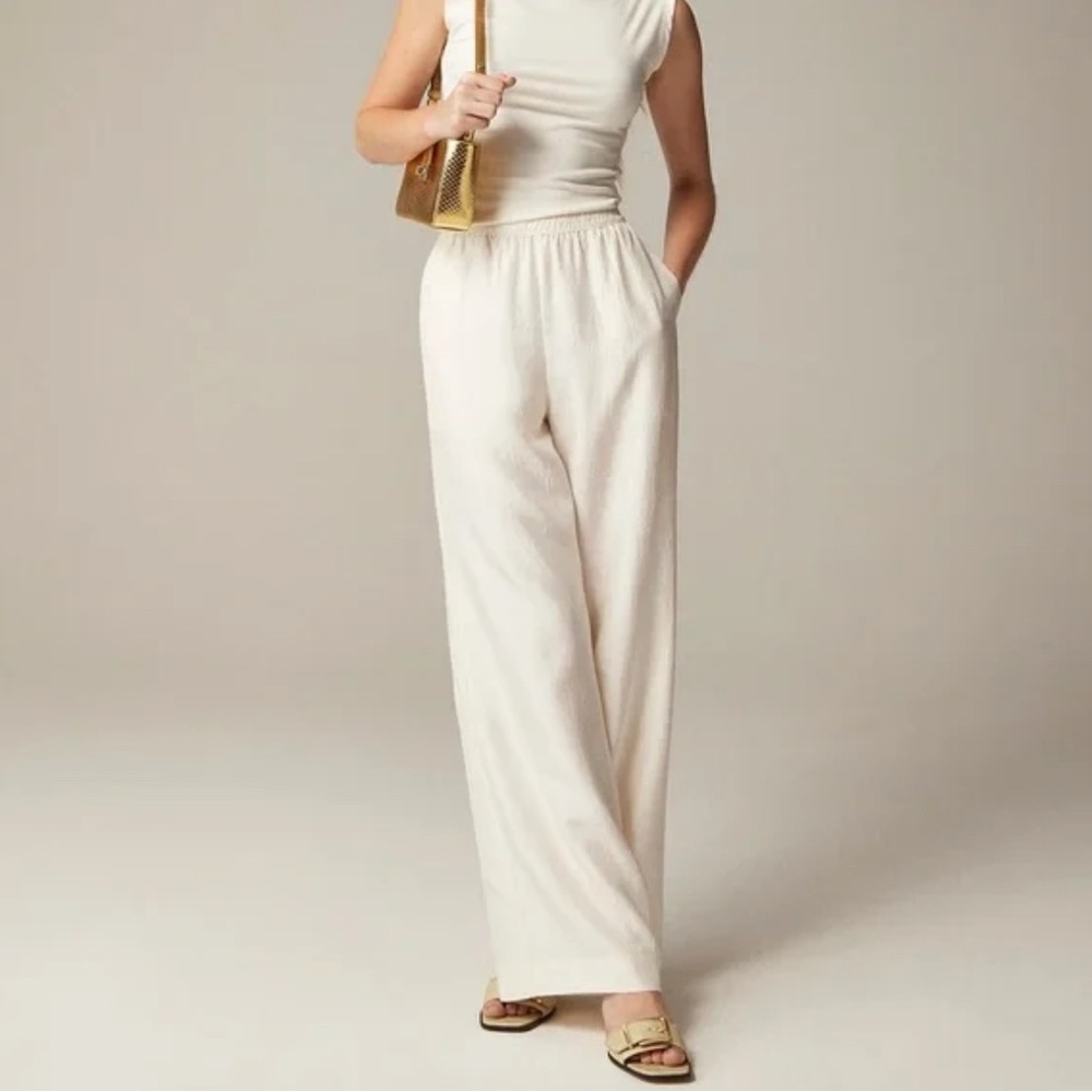 NWOT J. Crew Stratus pant in textured satin, ivory, medium